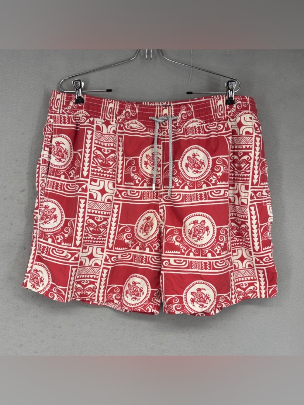 Vilebrequin Mens Red White Patterned Swim Shorts Size XXL Geometric Medallion